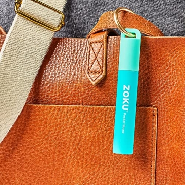 ZOKU Reusable Metal Straw with Case for Travel, Collapsible Stainless Steel Drinking Straw with Silicone Tip and Straw Cleaner Brush, Ideal for Key Chains, Pockets, Purses (Teal Pocket Straw)