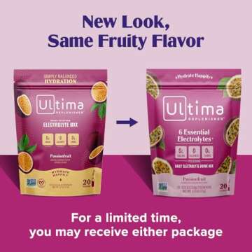 Ultima Replenisher Daily Electrolyte Powder Drink Mix – Passionfruit, 20 Stickpacks – Hydration ...