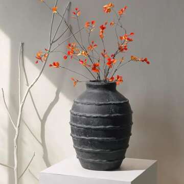 Kokrose Black Terracotta Vase, Black Vases Home Decor for Centerpieces, Large Vintage Rustic Flower ...