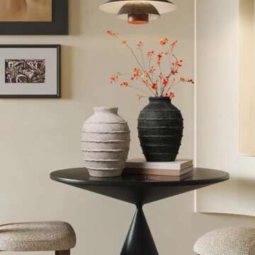 Kokrose Black Terracotta Vase, Black Vases Home Decor for Centerpieces, Large Vintage Rustic Flower Vase for Home Decor, Pottery Ceramic Vases, Table Top Fireplace Mantel Decor