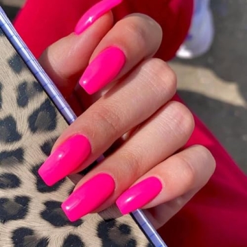 KQueenest Hot Pink Press on Nails Medium Long,Thick Glue on Nails Medium Coffin Nails Press on Fake ...