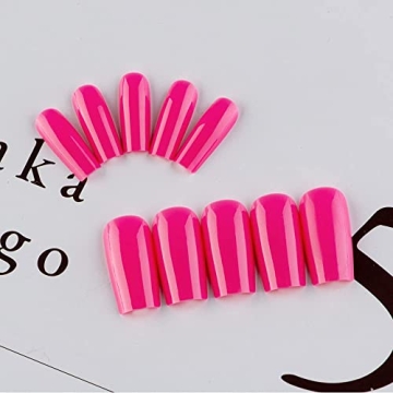 KQueenest Hot Pink Medium Long Glue on Nails for Women
