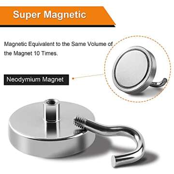 DIYMAG Magnetic Hooks,110 lb Heavy Duty Strong Magnet with Hook for Hanging, Strong Rare Earth Neodymium Magnet Hooks 6 Packs