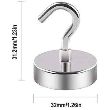 DIYMAG Magnetic Hooks,110 lb Heavy Duty Strong Magnet with Hook for Hanging, Strong Rare Earth Neodymium Magnet Hooks 6 Packs