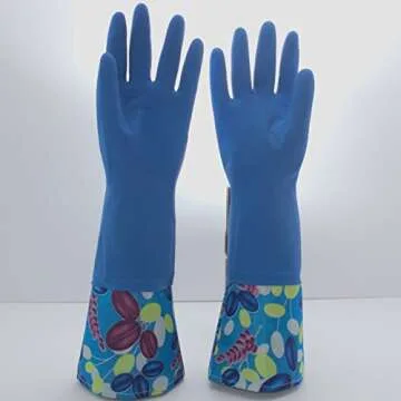 P:31 Maison Reusable Waterproof Household Latex Cleaning Gloves, Long Cuff, Kitchen Gloves. 16 inches Long - Pack of 3 (Large)