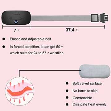 Back or Belly Heating Pad, Electric Waist Belt Device with 3 Heat Levels and 3 Massage Modes, Portable Cordless Fast Heating Pad for Women and Girl