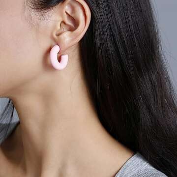 RUOFFETA Acrylic Chunky Hoop Earrings, Lightweight Thick Open Hoops Candy Color Hoop Earrings for Women(Pink)