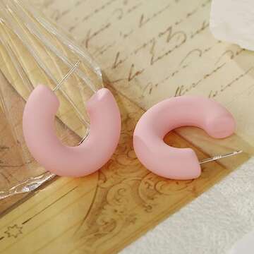 RUOFFETA Acrylic Chunky Hoop Earrings, Lightweight Thick Open Hoops Candy Color Hoop Earrings for Women(Pink)