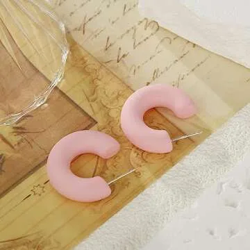 RUOFFETA Acrylic Chunky Hoop Earrings, Lightweight Thick Open Hoops Candy Color Hoop Earrings for Women(Pink)