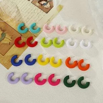 RUOFFETA Acrylic Chunky Hoop Earrings, Lightweight Thick Open Hoops Candy Color Hoop Earrings for Women(Pink)