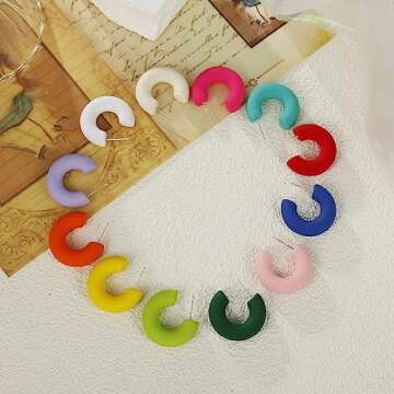 RUOFFETA Acrylic Chunky Hoop Earrings, Lightweight Thick Open Hoops Candy Color Hoop Earrings for Women(Pink)