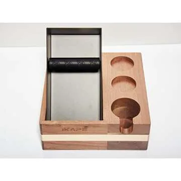 IKAPE Espresso Knock Box, 4 IN One Espresso Accessories Organizer Box Compatible with 51&54MM Espresso Accessories, Natural Mahogany Tamping Station Base