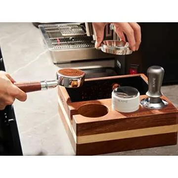 IKAPE Espresso Knock Box, 4 IN One Espresso Accessories Organizer Box Compatible with 51&54MM Espresso Accessories, Natural Mahogany Tamping Station Base