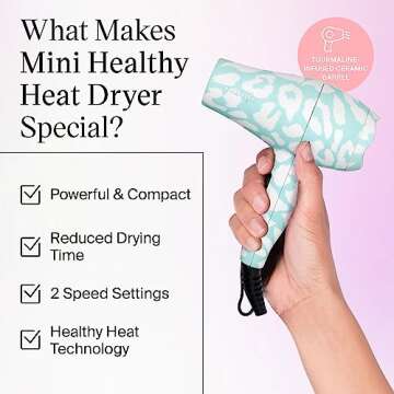 Compact Eva NYC Healthy Heat Dryer with Travel Pouch