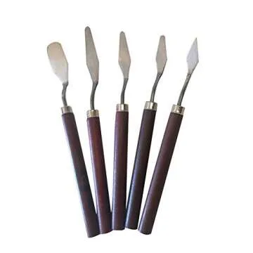 Palette Knife Set, 5pcs Stainless Steel Painting Mixing Scraper Art Spatula with Sturdy Wooden Handles for Watercolor/Oil/Acrylic/Crafts/Rock and Face Painting(as Shown)