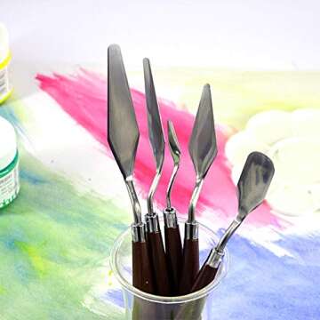 Palette Knife Set, 5pcs Stainless Steel Painting Mixing Scraper Art Spatula with Sturdy Wooden Handles for Watercolor/Oil/Acrylic/Crafts/Rock and Face Painting(as Shown)