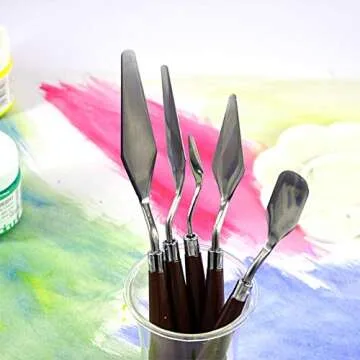 Palette Knife Set, 5pcs Stainless Steel Painting Mixing Scraper Art Spatula with Sturdy Wooden Handles for Watercolor/Oil/Acrylic/Crafts/Rock and Face Painting(as Shown)