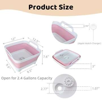 GIMWA Collapsible Wash Basin for Baby Bottles - 2.4 Gallons Portable Wash Bin for RV Camping Sink, S...