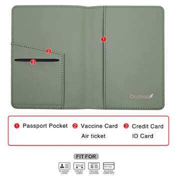 Deziliao Passport Holder,Passport Holder Card Slots, Passport and Vaccine Card Holder Combo, Cute Passport cover for Women and Men, with Waterproof Rfid Blocking, Passport Travel Wallet(Moss green)