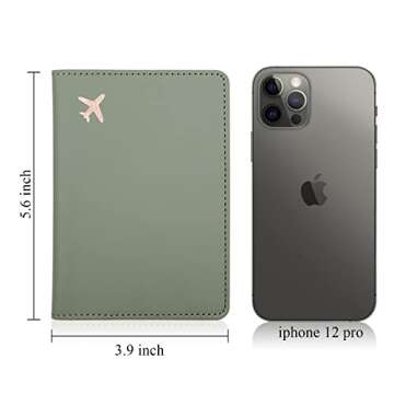 Deziliao Passport Holder,Passport Holder Card Slots, Passport and Vaccine Card Holder Combo, Cute Passport cover for Women and Men, with Waterproof Rfid Blocking, Passport Travel Wallet(Moss green)