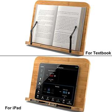 Readaeer Bamboo Book Stand, Large Book Holder with 6 Adjustable Height, Foldable Cookbook Stand Desk...