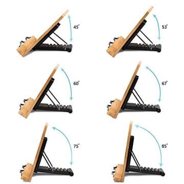 Readaeer Bamboo Book Stand, Large Book Holder with 6 Adjustable Height, Foldable Cookbook Stand Desktop Document Holder for Kitchen & Office (13.4 x 9.3 Inch)