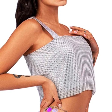 Yokawe Sparkly Crystal Tank Top for Parties and Raves