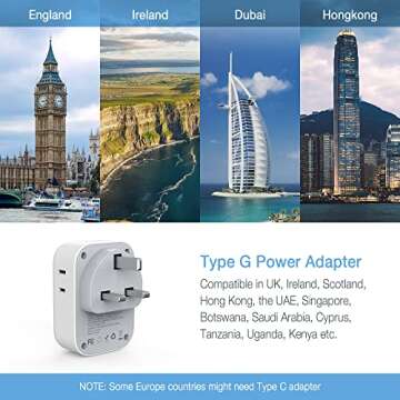 2 Pack US to UK Plug Adapter, TESSAN Ireland Scotland Type G Power Adaptor, 4 American Outlets 3 USB...
