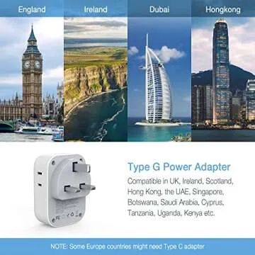 2 Pack US to UK Plug Adapter, TESSAN Ireland Scotland Type G Power Adaptor, 4 American Outlets 3 USB...