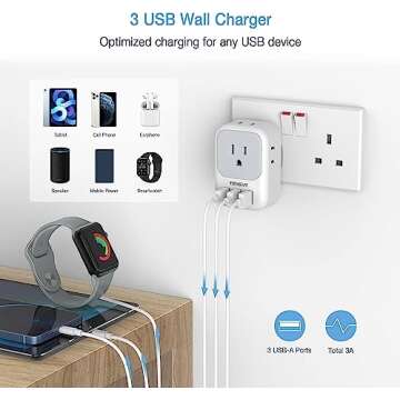 2 Pack US to UK Plug Adapter, TESSAN Ireland Scotland Type G Power Adaptor, 4 American Outlets 3 USB, Travel Converter for USA to England London British Hong Kong Irish Kenya Dubai Qatar