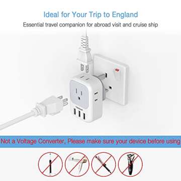 2 Pack US to UK Plug Adapter, TESSAN Ireland Scotland Type G Power Adaptor, 4 American Outlets 3 USB, Travel Converter for USA to England London British Hong Kong Irish Kenya Dubai Qatar
