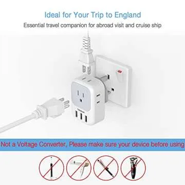 2 Pack US to UK Plug Adapter, TESSAN Ireland Scotland Type G Power Adaptor, 4 American Outlets 3 USB, Travel Converter for USA to England London British Hong Kong Irish Kenya Dubai Qatar