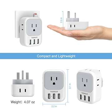 2 Pack US to UK Plug Adapter, TESSAN Ireland Scotland Type G Power Adaptor, 4 American Outlets 3 USB, Travel Converter for USA to England London British Hong Kong Irish Kenya Dubai Qatar