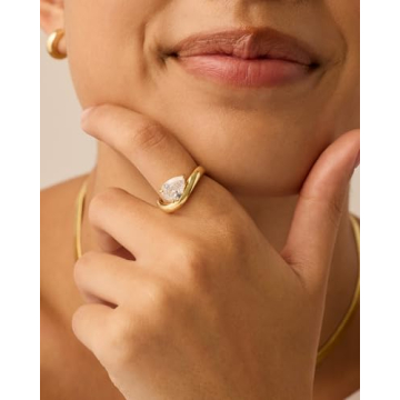PAVOI 14K Gold Plated Pear CZ Engagement Ring Eco-Friendly