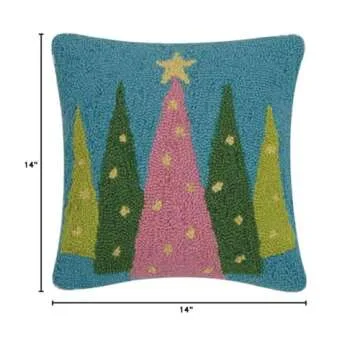 Peking Handicraft 31JES1232C14SQ Merry and Bright Christmas Trees Hook Throw Pillow - 14-Inch Square...
