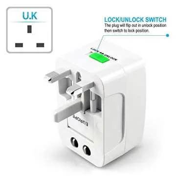 Insten Universal Worldwide Travel Adapter for 150+ Countries, International Power Charger, European Adapter, Wall Charger Power Plug for USA EU UK AUS Compatible w/ iPhone, iPad, Samsung Galaxy & More