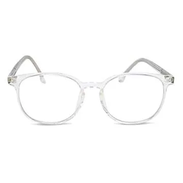 Brookstone Blue Light Blocking Glasses For Women and Men Computer and Gaming Eye Protection UV Light Blocker With Pouch Cloth and Spray Cleaner (Clear, Round)