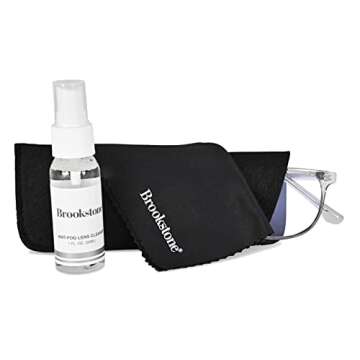 Brookstone Blue Light Blocking Glasses For Women and Men Computer and Gaming Eye Protection UV Light Blocker With Pouch Cloth and Spray Cleaner (Clear, Round)