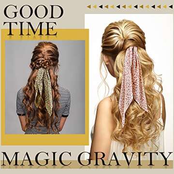 Chuangdi 10 Pcs Hair Scrunchies Hair Scarf with Ribbon Bunny Ears Chiffon Floral Bow Ponytail Holder Boho Elastic Floral Ropes 2 in 1 Vintage Accessories for Women