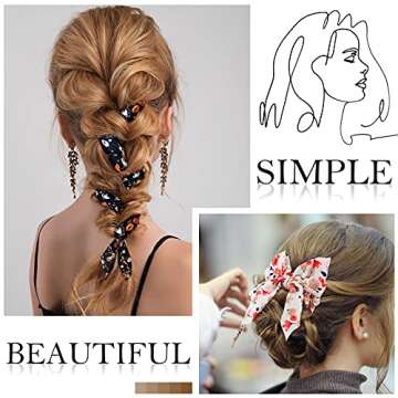 Chuangdi 10 Pcs Hair Scrunchies Hair Scarf with Ribbon Bunny Ears Chiffon Floral Bow Ponytail Holder Boho Elastic Floral Ropes 2 in 1 Vintage Accessories for Women