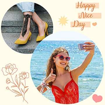 Chuangdi 10 Pcs Hair Scrunchies Hair Scarf with Ribbon Bunny Ears Chiffon Floral Bow Ponytail Holder Boho Elastic Floral Ropes 2 in 1 Vintage Accessories for Women