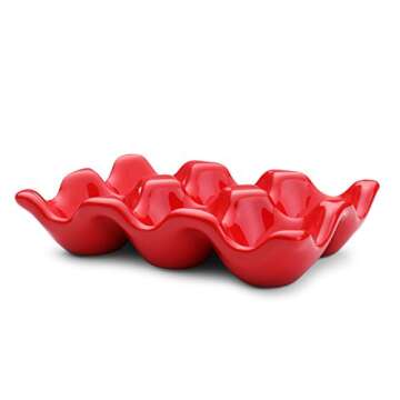 Flexzion Ceramic Egg Holder for Fridge - 6 Cups Egg Tray Half Dozen Porcelain Container Keeper Stora...