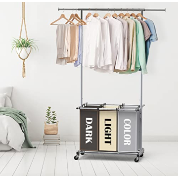 3-Bag Laundry Sorter with Extensible Hanging Rod