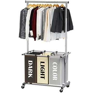 3-Bag Laundry Sorter with Extensible Hanging Rod