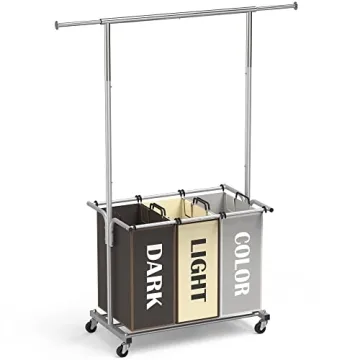 3-Bag Laundry Sorter with Extensible Hanging Rod