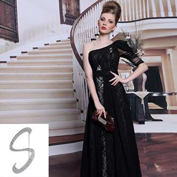 Letter Brooch Pins Initial Rhinestone Brooch for Women Crafts Silvery M