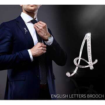 Letter Brooch Pins Initial Rhinestone Brooch for Women Crafts Silvery M