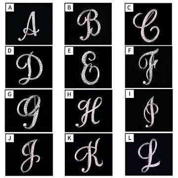 Letter Brooch Pins Initial Rhinestone Brooch for Women Crafts Silvery M