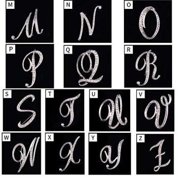 Letter Brooch Pins Initial Rhinestone Brooch for Women Crafts Silvery M