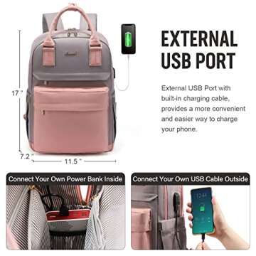 LOVEVOOK Laptop Backpack for Women 15.6 Inch Laptop Bag with USB Port, Fashion Waterproof Backpacks Teacher Nurse Stylish Travel Bags Vintage Daypacks Bookbag for College School Work